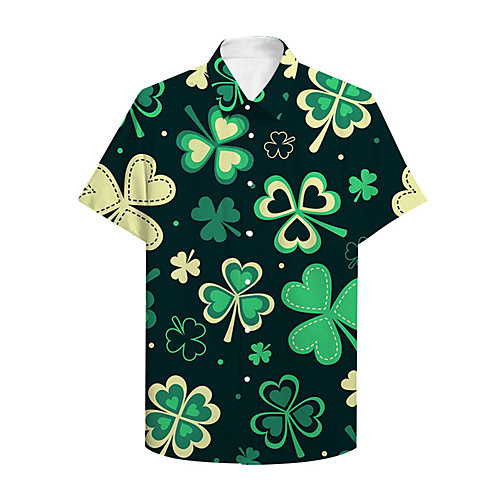 

Men's Shirt 3D Print Graphic Prints Saint Patrick Day Button-Down Print Short Sleeve Daily Tops Casual Hawaiian Black