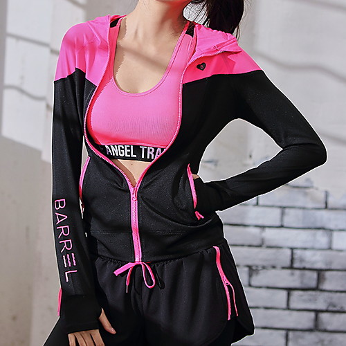 

Women's Color Block Casual Spring & Summer Hoodied Jacket Regular Sport Cotton Blend Coat Tops White