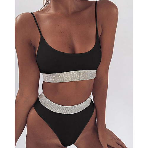 

Women's Bikini 2 Piece Swimsuit High Waist Open Back Solid Color White Black Red Yellow Gold Swimwear Padded Bathing Suits New Fashion Sexy