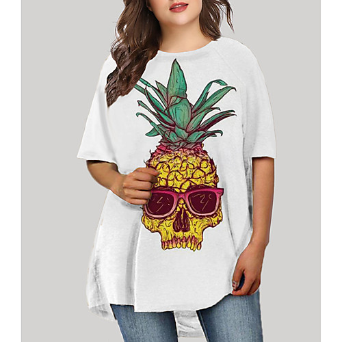 

Women's Plus Size Dresses T Shirt Dress Tee Dress Short Mini Dress Half Sleeve Graphic Skull Print Basic Fall White XL XXL 3XL 4XL 5XL / Holiday