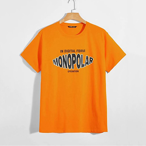 

Men's T shirt Hot Stamping Graphic Prints Letter Print Short Sleeve Daily Tops 100% Cotton Fashion Vintage Classic Orange