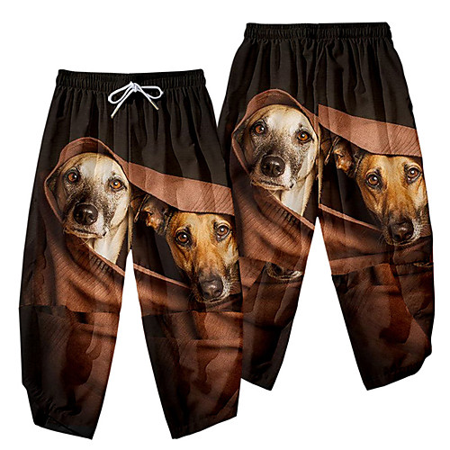 

Men's Casual / Sporty Athleisure Daily Sports Wide Leg Pants Dog Full Length Elastic Waist 3D Print Black