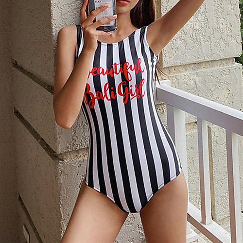 

Women's One Piece Swimsuit Stripes Padded Swimwear Bodysuit Swimwear Photo Color Breathable Quick Dry Comfortable Sleeveless - Swimming Surfing Water Sports Summer / Spandex