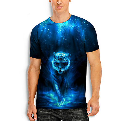 

Men's T shirt 3D Print Graphic Prints Animal 3D Print Short Sleeve Daily Tops Basic Casual Blue