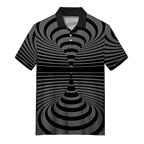 

Men's Polo 3D Print Optical Illusion Button-Down Print Short Sleeve Casual Tops Casual Fashion Soft Breathable Black