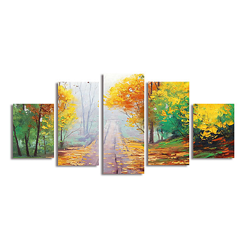 

Oil Painting Hand Painted Impression Landscape Canvas Painting Set of 5 Comtemporary Simple Modern with Stretcher Ready to Hang