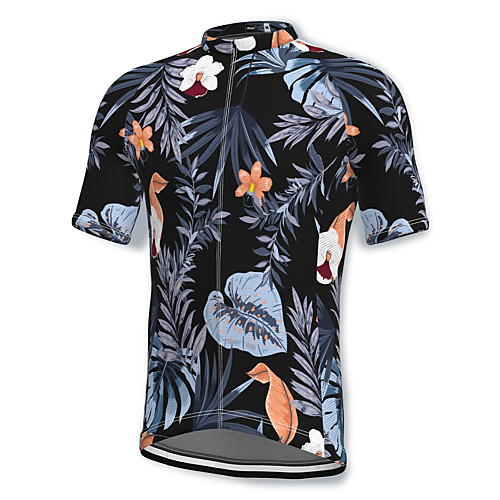 

21Grams Men's Short Sleeve Cycling Jersey Spandex Black Floral Botanical Bike Top Mountain Bike MTB Road Bike Cycling Breathable Quick Dry Sports Clothing Apparel / Athleisure