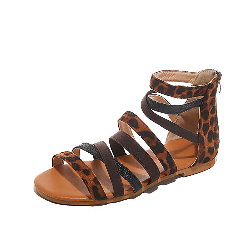 

Women's Sandals Boho Bohemia Beach Roman Shoes Gladiator Sandals Flat Heel Round Toe Flat Sandals Casual Roman Shoes Daily Walking Shoes PU Snake White Black