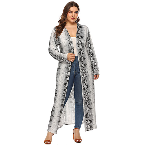 

Women's Leopard Basic Spring & Fall Trench Coat Long Daily Long Sleeve Coat Tops Gray