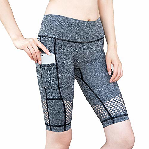 

zhixiays women's hollow-out high-waist yoga pants five-minute pants for fitness running yoga pants gray