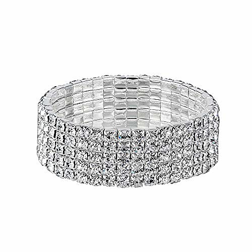 

yinli silver 5 row crystal rhinestone stretch tennis bracelet bridal bridesmaid bangle (5 row silver)