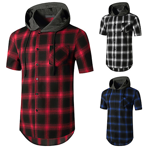

Men's Shirt Other Prints Lattice Short Sleeve Daily Tops Black Blue Red