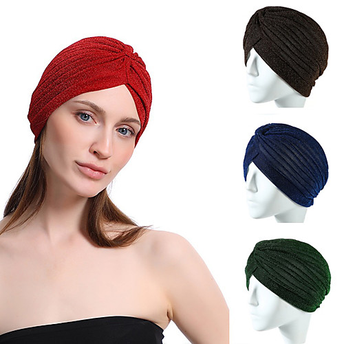 

3 pcs New Style Ladies Crumpled Bright Silk Polyester SportsAnd Leisure Indian Hat Baotou Cap Turban Headwear