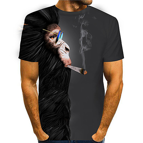 

Men's Tees T shirt 3D Print Graphic Prints Orangutan Animal Print Short Sleeve Daily Tops Basic Casual Black