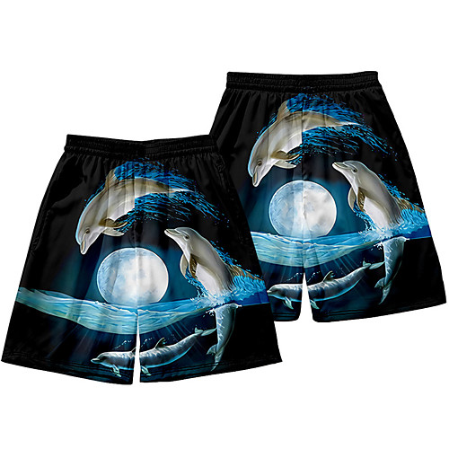 

Men's Casual / Sporty Athleisure Daily Holiday Jogger Shorts Pants Dolphin Short Elastic Waist 3D Print Black