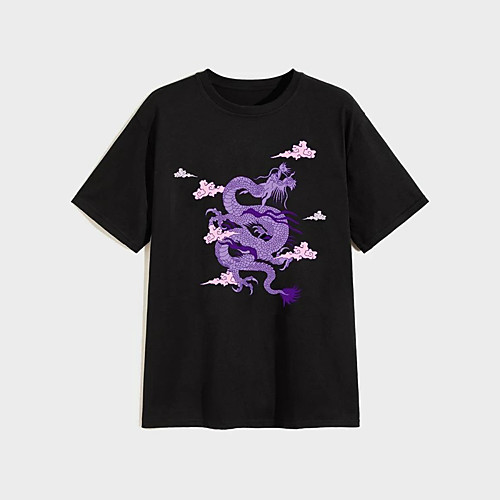 

Men's Unisex T shirt Hot Stamping Dragon Graphic Prints Animal Plus Size Print Short Sleeve Daily Tops 100% Cotton Basic Fashion Classic Black