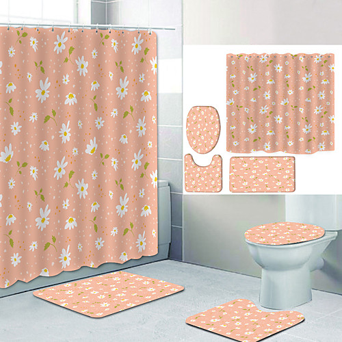 

Bathroom Shower Curtain & Mat Set Modern Polyester New Design