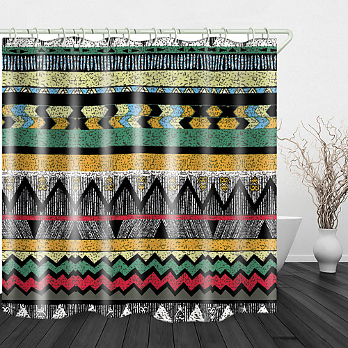 

Ethnic Lattice Print Waterproof Fabric Shower Curtain for Bathroom Home Decor Covered Bathtub Curtains Liner Includes with Hooks