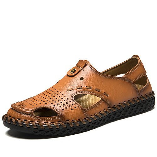 

Men's Sandals Casual Daily Outdoor Walking Shoes Cowhide Breathable Non-slipping Black Brown Summer