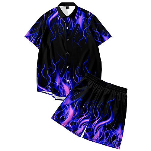 

Men's Shirt Suits 3D Print Flame Button-Down 3D Print Short Sleeve Daily Tops Casual Fashion Breathable Purple