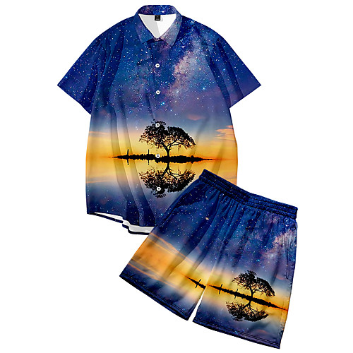

Men's Shirt Suits 3D Print Galaxy Button-Down 3D Print Short Sleeve Daily Tops Casual Fashion Breathable Blue