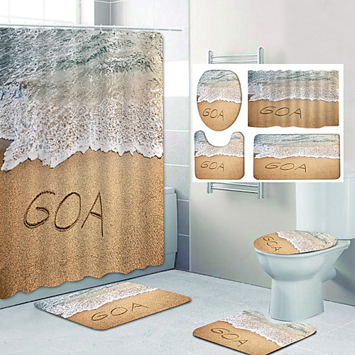 

Bathroom Shower Curtain & Mat Set Classic Polyester Waterproof