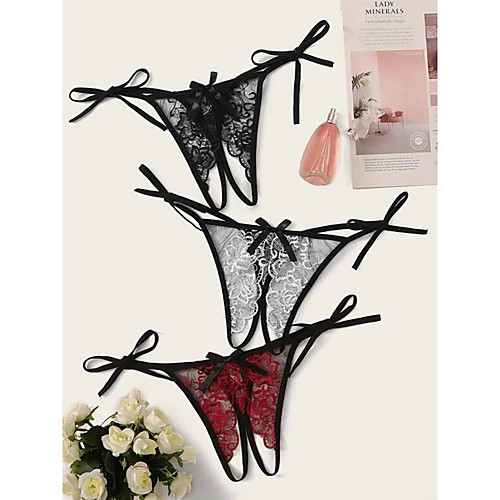 

Women's 1 Piece Lace / Hole G-strings & Thongs Panties - Normal Low Waist White Black Purple One-Size