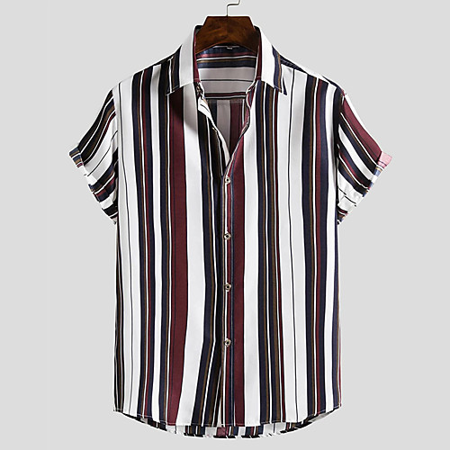 

Men's Shirt 3D Print Stripes collared shirts Print Short Sleeve Street Tops Casual Fashion Beach Boho Brown