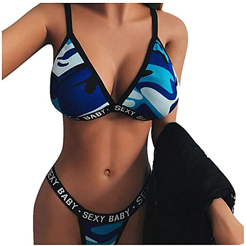 

Women's Layered Hole Matching Bralettes Suits Nightwear Camouflage Bra Blue / Green XS S M