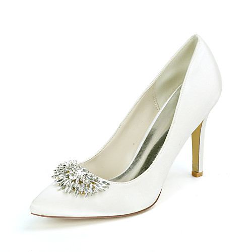 

Women's Wedding Shoes Stiletto Heel Pointed Toe Wedding Pumps Satin Rhinestone Solid Colored White Black Purple