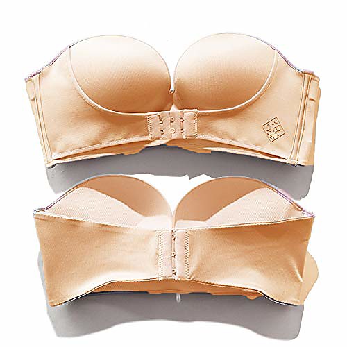 

women's slightly lined lift support invisible seamless plunge strapless bra with front/back buckle smooth bra pack of 1/2 (38c, beige)