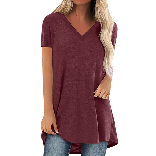 

Women's Shift Dress Short Mini Dress Black Wine Army Green Khaki Gray Short Sleeve Solid Color Summer V Neck Casual 2021 S M L XL XXL 3XL 4XL 5XL