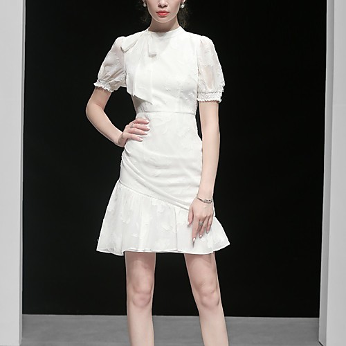 

A-Line Minimalist Elegant Homecoming Cocktail Party Dress Jewel Neck Short Sleeve Short / Mini Chiffon with Bow(s) 2021