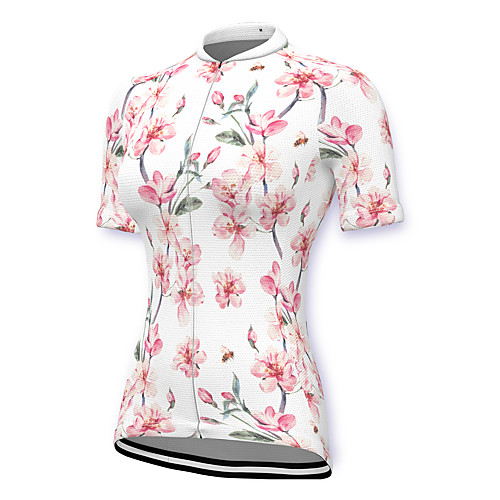 

21Grams Women's Short Sleeve Cycling Jersey Spandex White Floral Botanical Bike Top Mountain Bike MTB Road Bike Cycling Breathable Sports Clothing Apparel / Stretchy / Athleisure