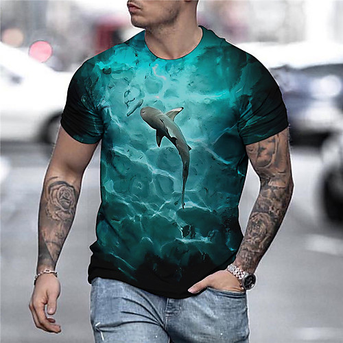 

Men's Tees T shirt 3D Print Graphic Prints Fish Animal Print Short Sleeve Daily Tops Casual Designer Big and Tall Blue