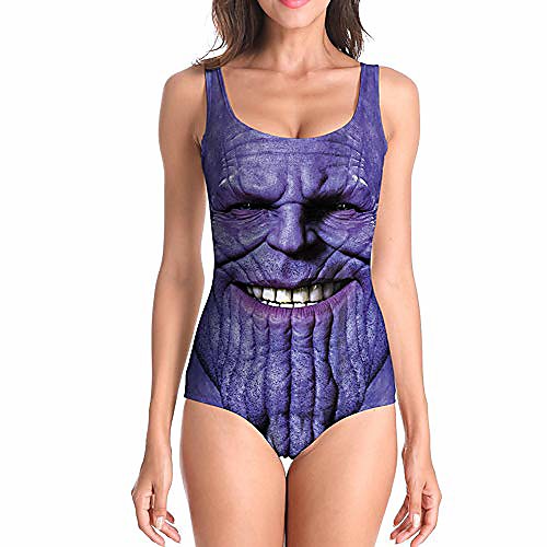 

gorgerous thanos swimsuit for women printed one piece sexy bikini high cut backless swimwear u-neck surfing bathing suit (thanos, l/xl)