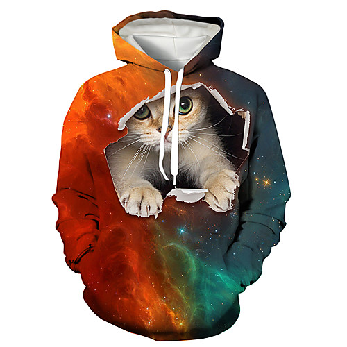 

Men's Pullover Hoodie Sweatshirt Cat Graphic Prints Animal Print Weekend 3D Print Casual Hoodies Sweatshirts Red