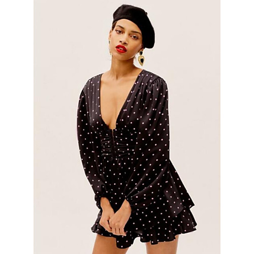 

A-Line Flirty Sexy Holiday Party Wear Dress V Neck Long Sleeve Short / Mini Chiffon with Ruffles Pattern / Print 2021