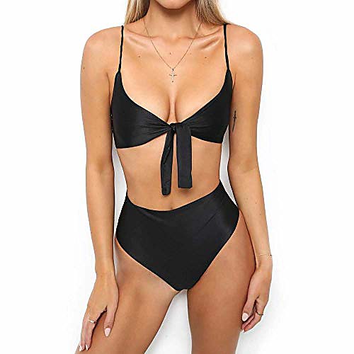 

zsiibo women's high waisted bikini swimwear tie knot two piece swimsuits bathing suits bjn06 (s, black)