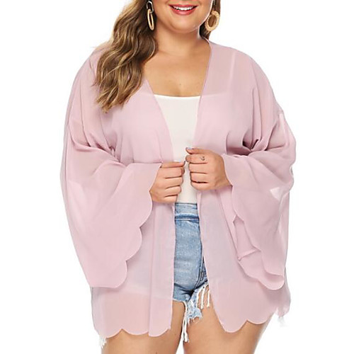 

Women's Plus Size Blouse Shirt Solid Colored Long Sleeve V Neck Tops Loose Chiffon Basic Top Blushing Pink