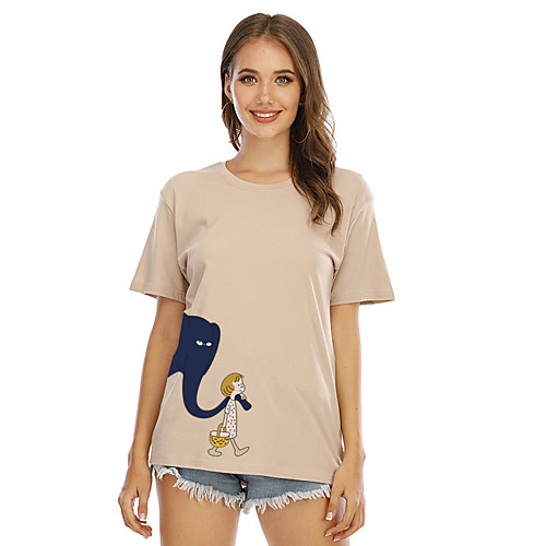 

Women's T shirt Letter Print Round Neck Tops Cotton Basic Basic Top White Black Purple