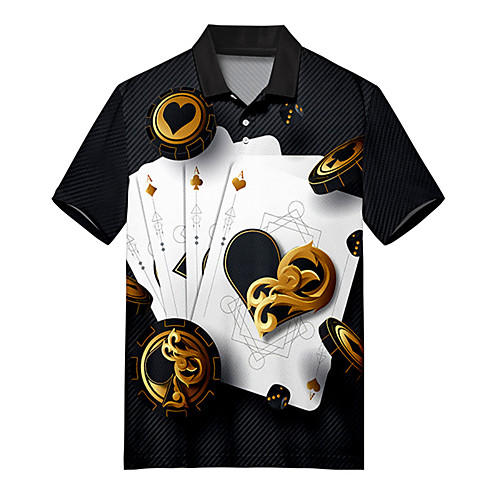 

Men's Polo 3D Print Card Button-Down Print Short Sleeve Casual Tops Casual Fashion Soft Breathable Black