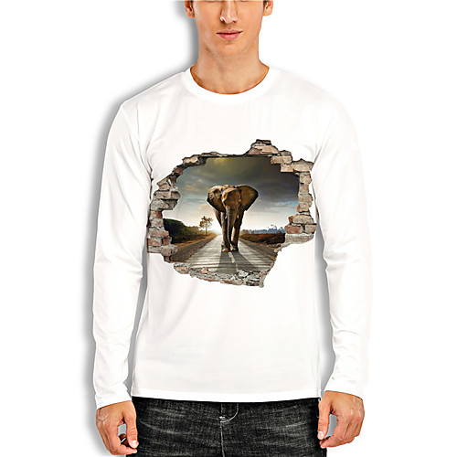 

Men's Tees T shirt 3D Print Graphic Prints Elephant Animal Print Long Sleeve Daily Tops Casual Designer Big and Tall White