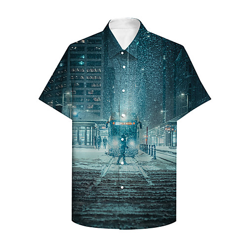 

Men's Shirt 3D Print Graphic 3D Button-Down 3D Print Short Sleeve Casual Tops Casual Hawaiian Blue