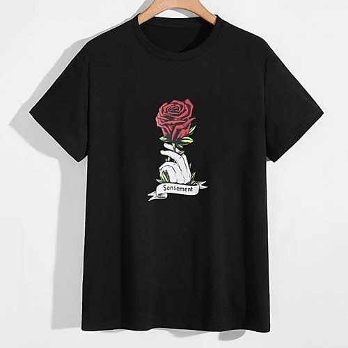 

Men's Tees T shirt Hot Stamping Graphic Prints Rose Print Short Sleeve Casual Tops 100% Cotton Basic Designer Big and Tall Black