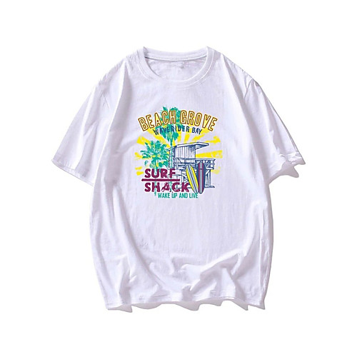 

Men's T shirt Hot Stamping Graphic Prints Letter Print Short Sleeve Daily Tops 100% Cotton Fashion Vintage Classic White