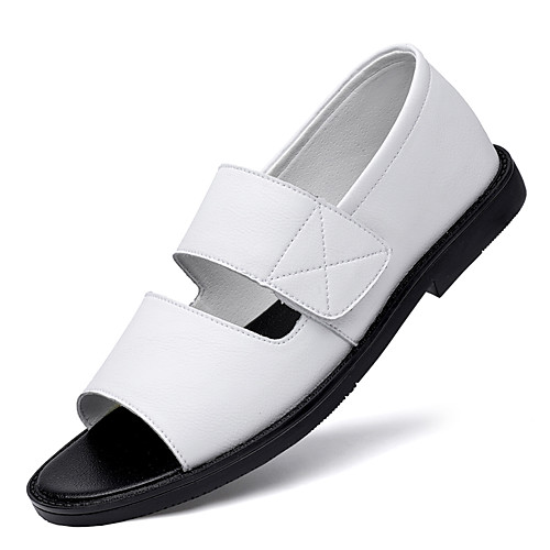 

Men's Sandals Beach Roman Shoes Daily Nappa Leather Breathable Non-slipping Wear Proof White Black Summer