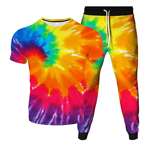 

Women's Men's 2 Piece Tracksuit Sweatsuit Street Casual 2pcs Summer Short Sleeve Moisture Wicking Breathable Soft Gym Workout Running Jogging Training Exercise Sportswear Normal Earth Yellow Purple
