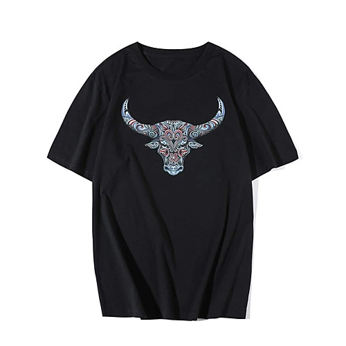 

Men's T shirt Hot Stamping Cow Animal Print Short Sleeve Casual Tops 100% Cotton Basic Casual Fashion Black