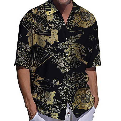 

Men's Shirt 3D Print Tribal Graphic Prints Button-Down Print Short Sleeve Daily Tops Casual Designer Big and Tall Black